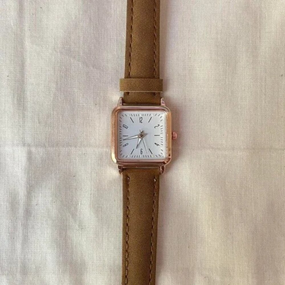 brown old money luxury square leather watch - Picture 2 of 8